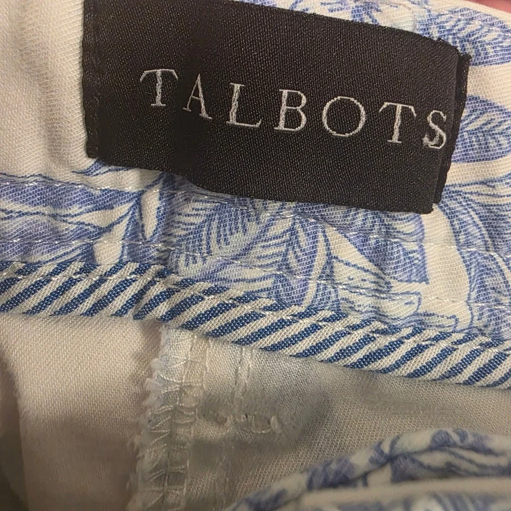 Talbots Relaxed Chino Pants Womens 14 Blue White Tropical Floral Botanical Print - Picture 7 of 8